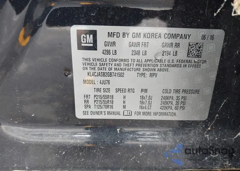 2016 Buick Encore z USA, uszkodzony, nr VIN KL4CJASB2GB741502